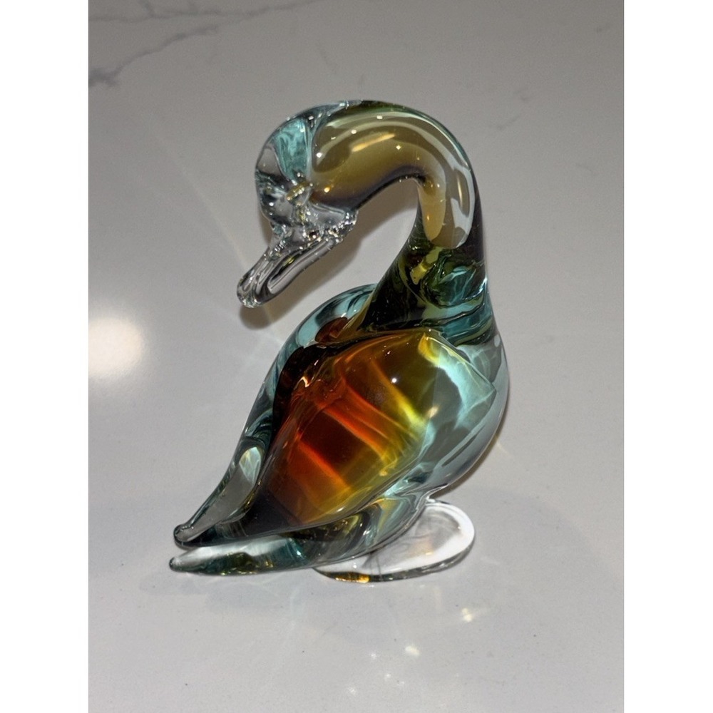 VTG Murano Sommerso 5" Hand Blown Glass Duck‎ Sculpture Figurine Art Glass